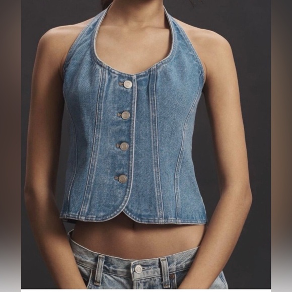Anthropologie Tops - Anthropologie's Mare Mare Halter Shrunken Denim Vest in light wash